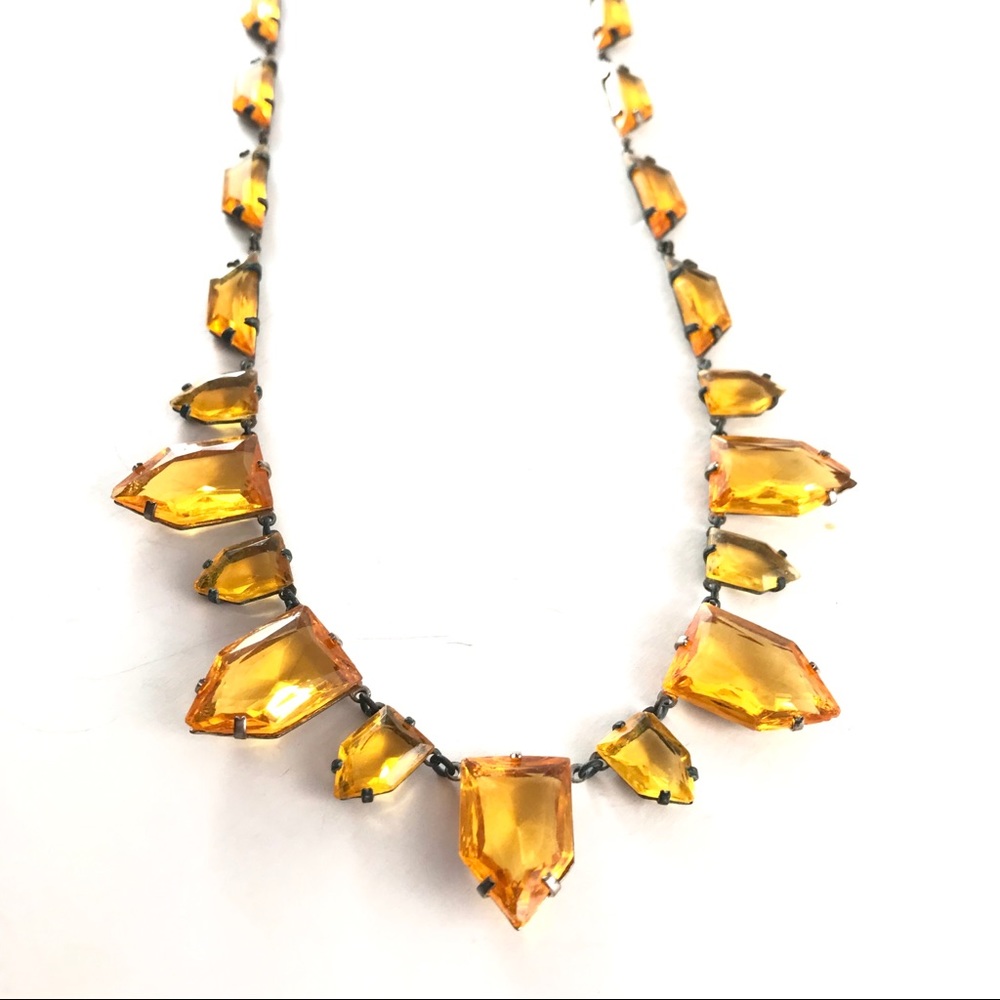 Art Deco Necklace Honey Amber Czech Glass Antique